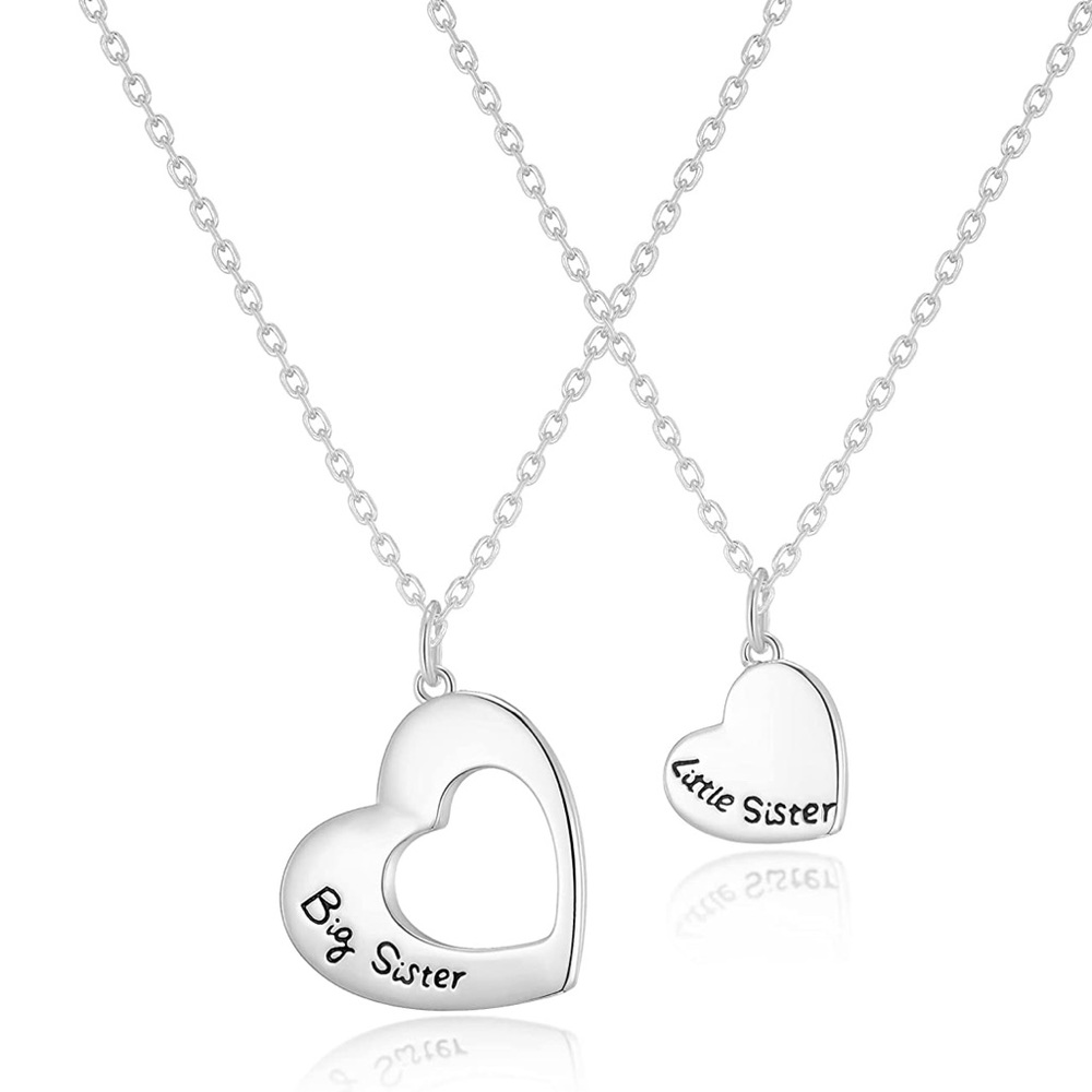 Silver Plated Sister Necklace Set
